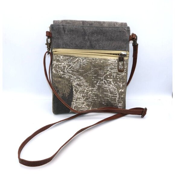 Primitive By Kathy Canvas & Faux Leather Crossbody Bag With Map & Adventure Desi - Picture 2 of 7